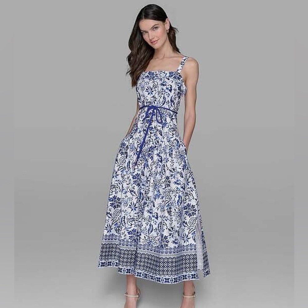 Karl Lagerfield Floral Blue and White Maxi Dress